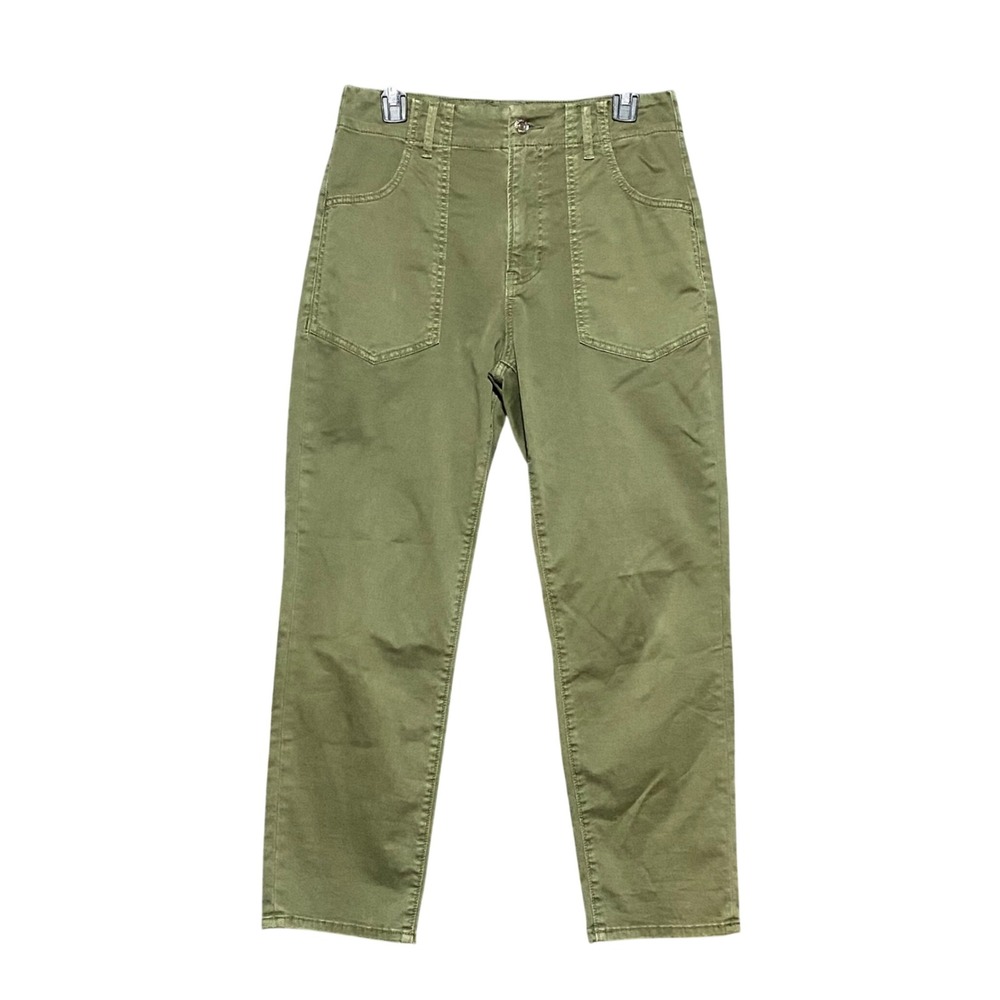 Veronica Beard Arya Straight Leg Crop High Rise Pants Army Green 28 Utility